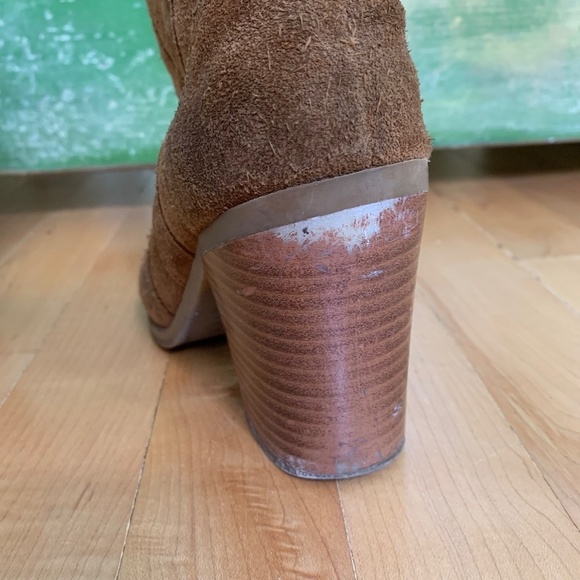 Last Chance👀 Nine West Tan Suede/Leather Block Heel Short Boots Size 5.5 - Picture 8 of 8